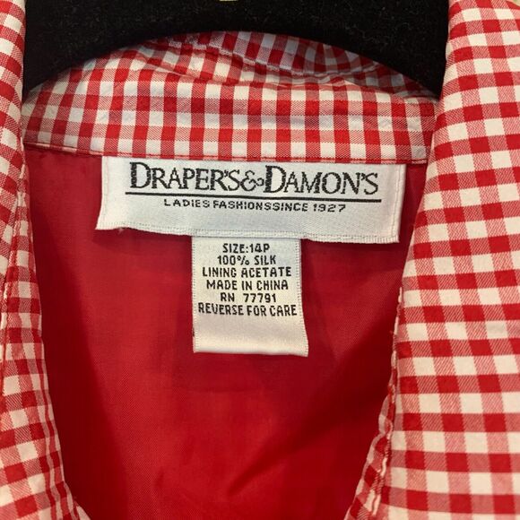 Drapers and Damons Womens Red Silk Flower Embroidered Gingham Shirt 14P Classic - Picture 4 of 9